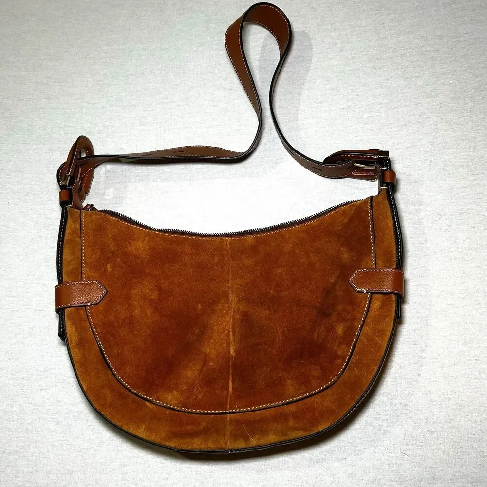 Fossil Harwell hobo bag in brown suede, buckle detail